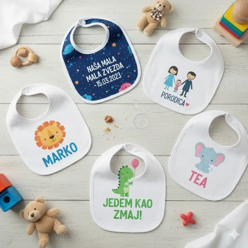 Personalizovani poklon za bebe: bebi portikle DTF štampa sa imenom.
